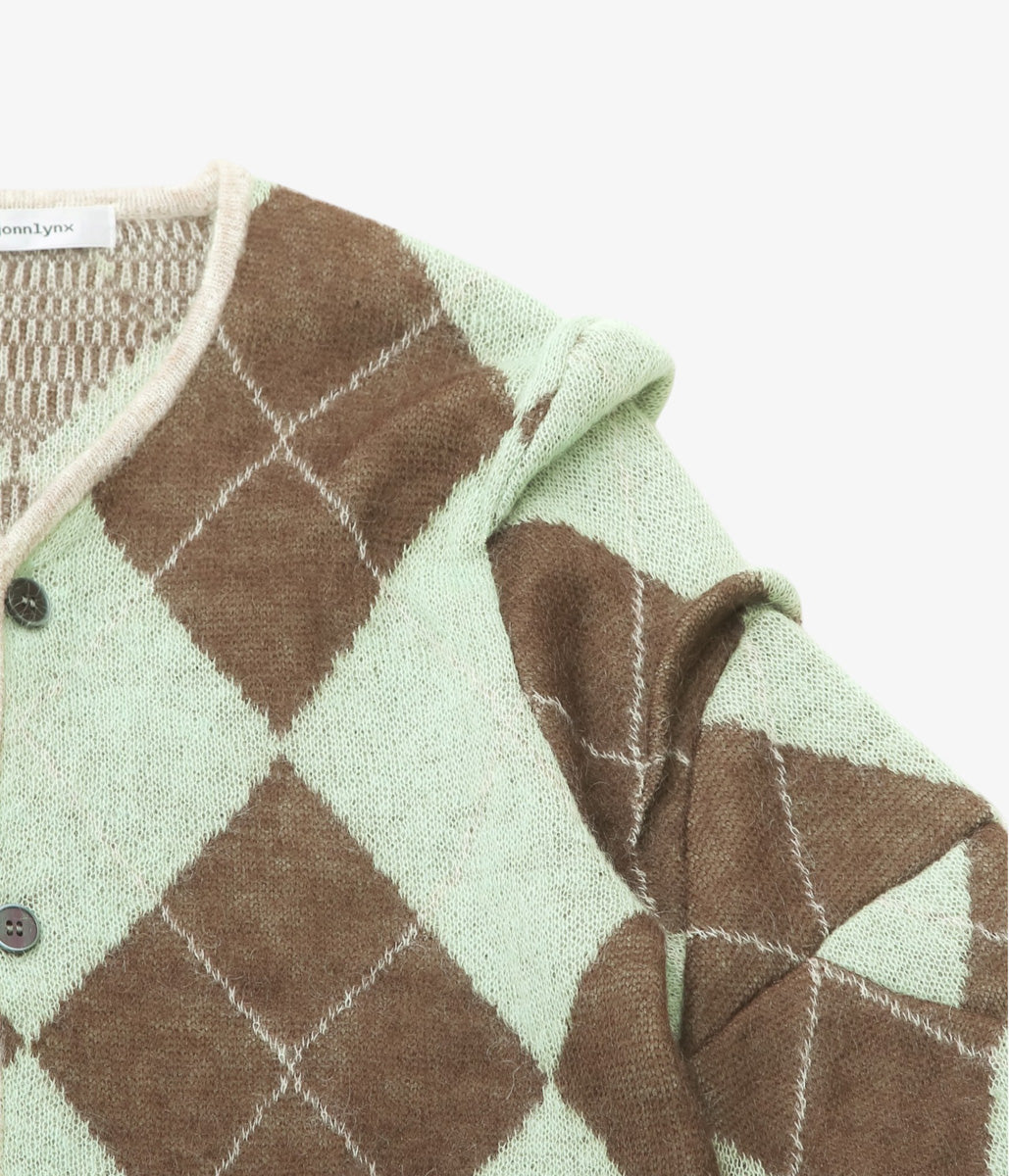 JONNLYNX ''LUMPY ARGYLE CARDIGAN'' (GREEN MIX)