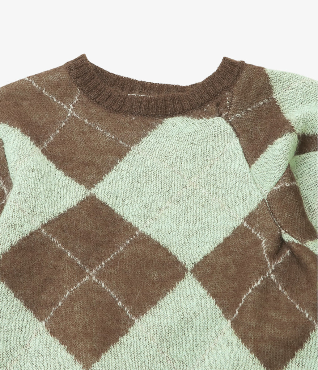JONNLYNX ''LUMPY SLEEVE ARGYLE PULLOVER'' (GREEN MIX)