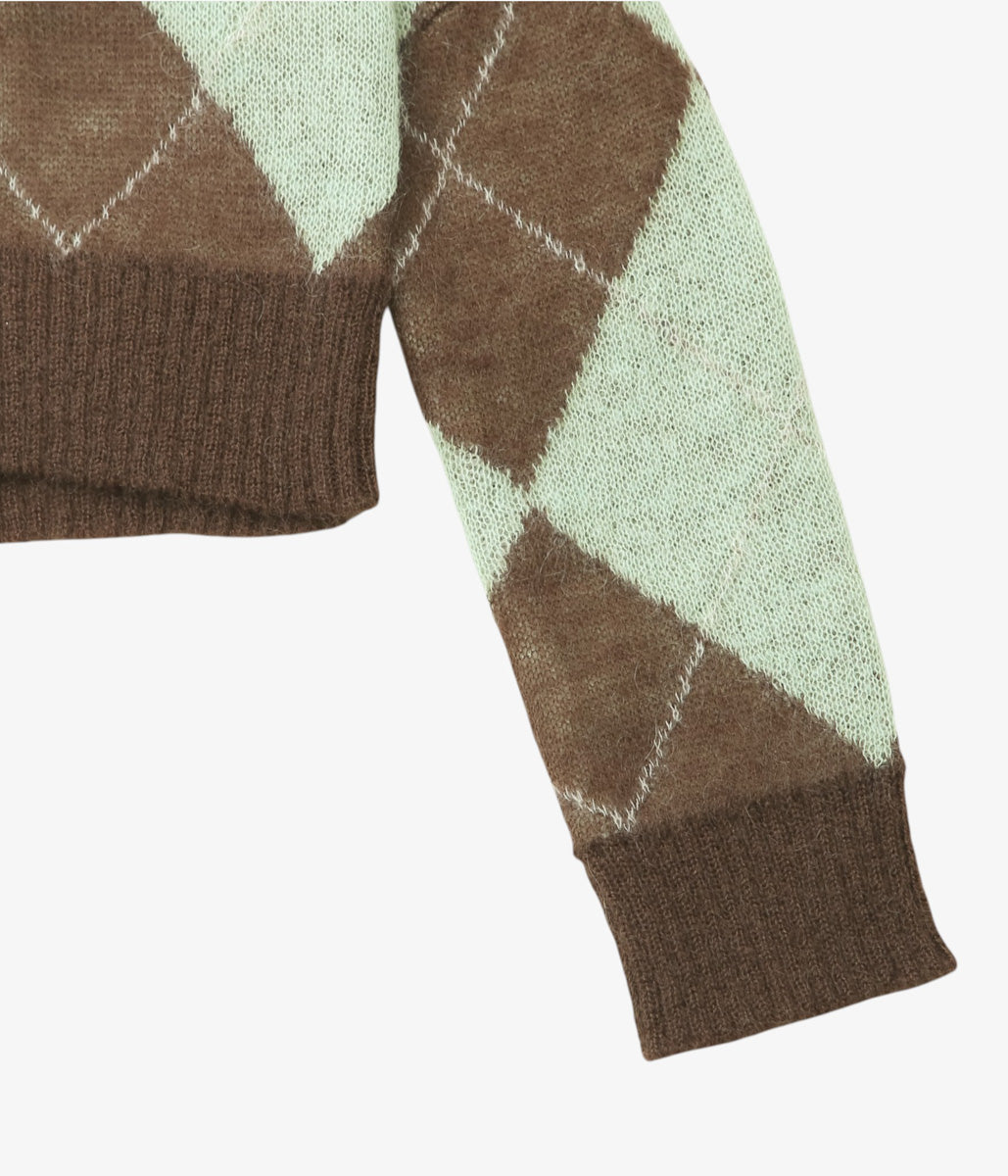 JONNLYNX ''LUMPY SLEEVE ARGYLE PULLOVER'' (GREEN MIX)