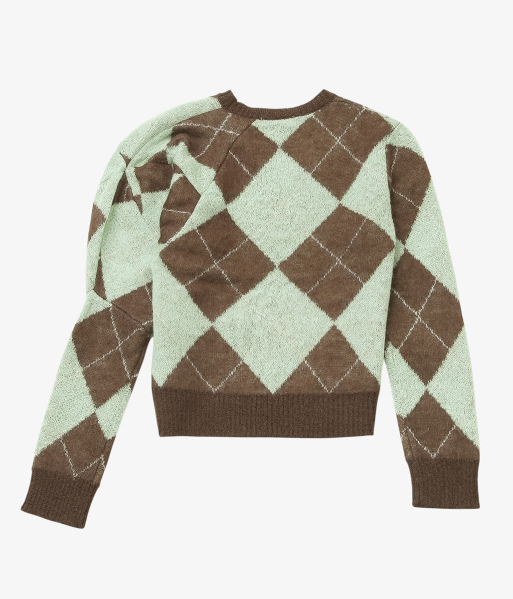 JONNLYNX ''LUMPY SLEEVE ARGYLE PULLOVER'' (GREEN MIX)