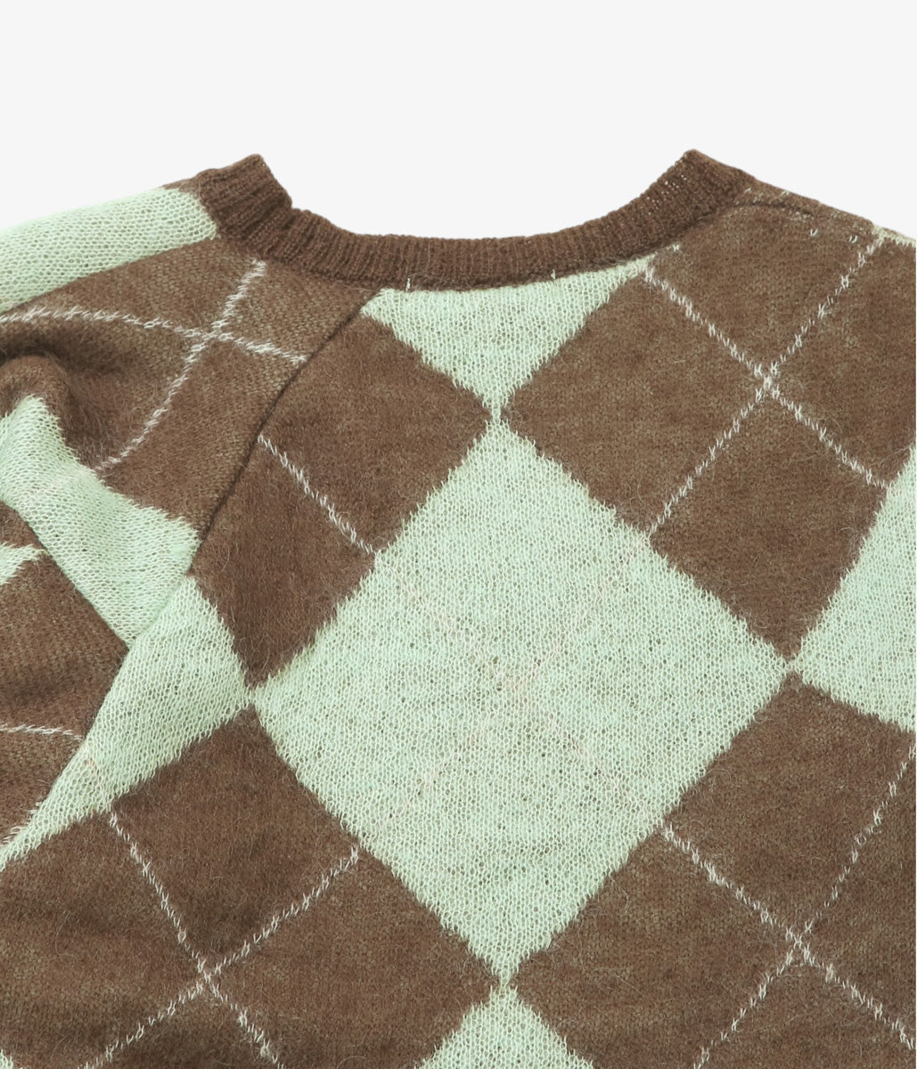 JONNLYNX ''LUMPY SLEEVE ARGYLE PULLOVER'' (GREEN MIX)