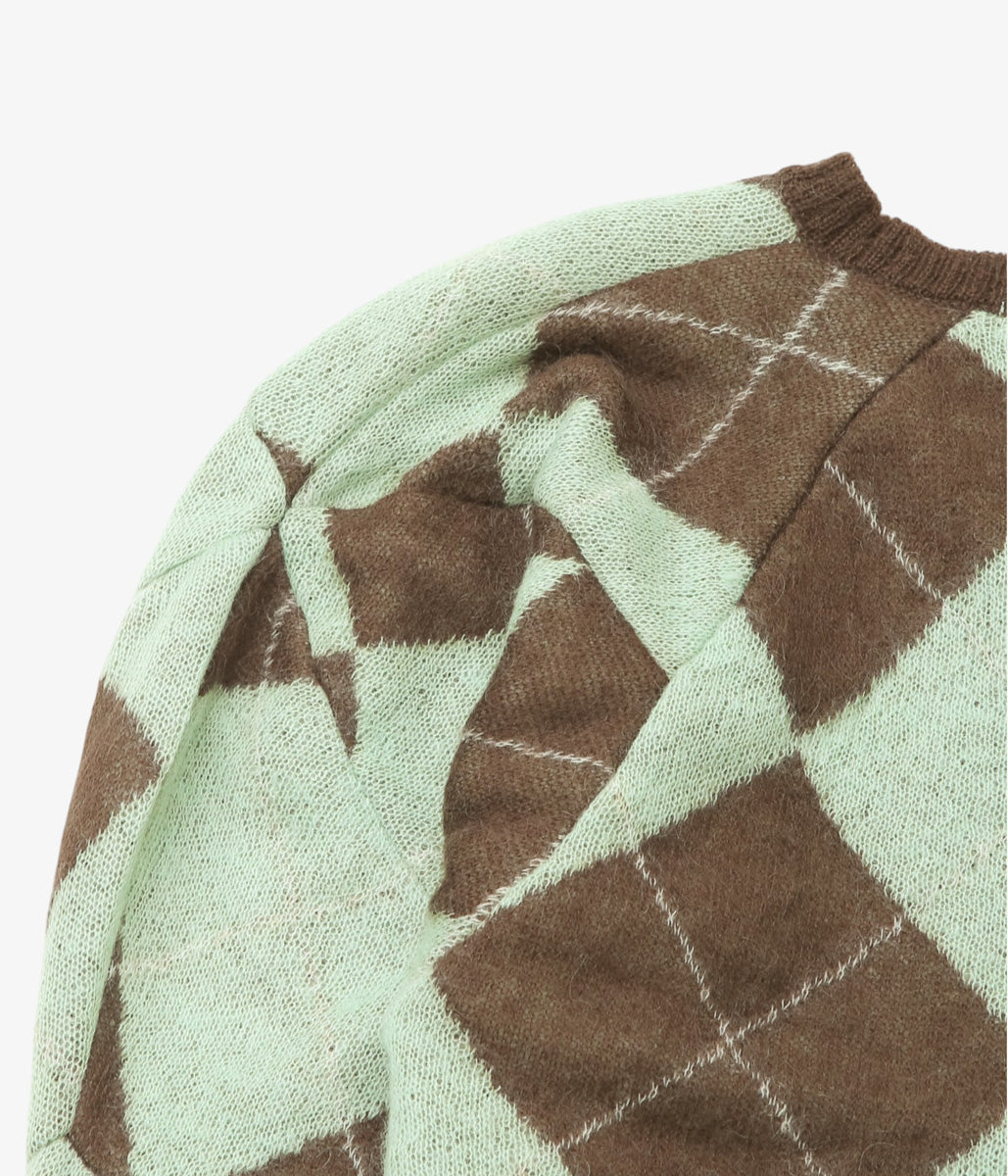 JONNLYNX ''LUMPY SLEEVE ARGYLE PULLOVER'' (GREEN MIX)