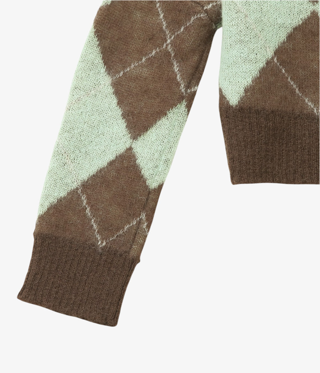 JONNLYNX ''LUMPY SLEEVE ARGYLE PULLOVER'' (GREEN MIX)