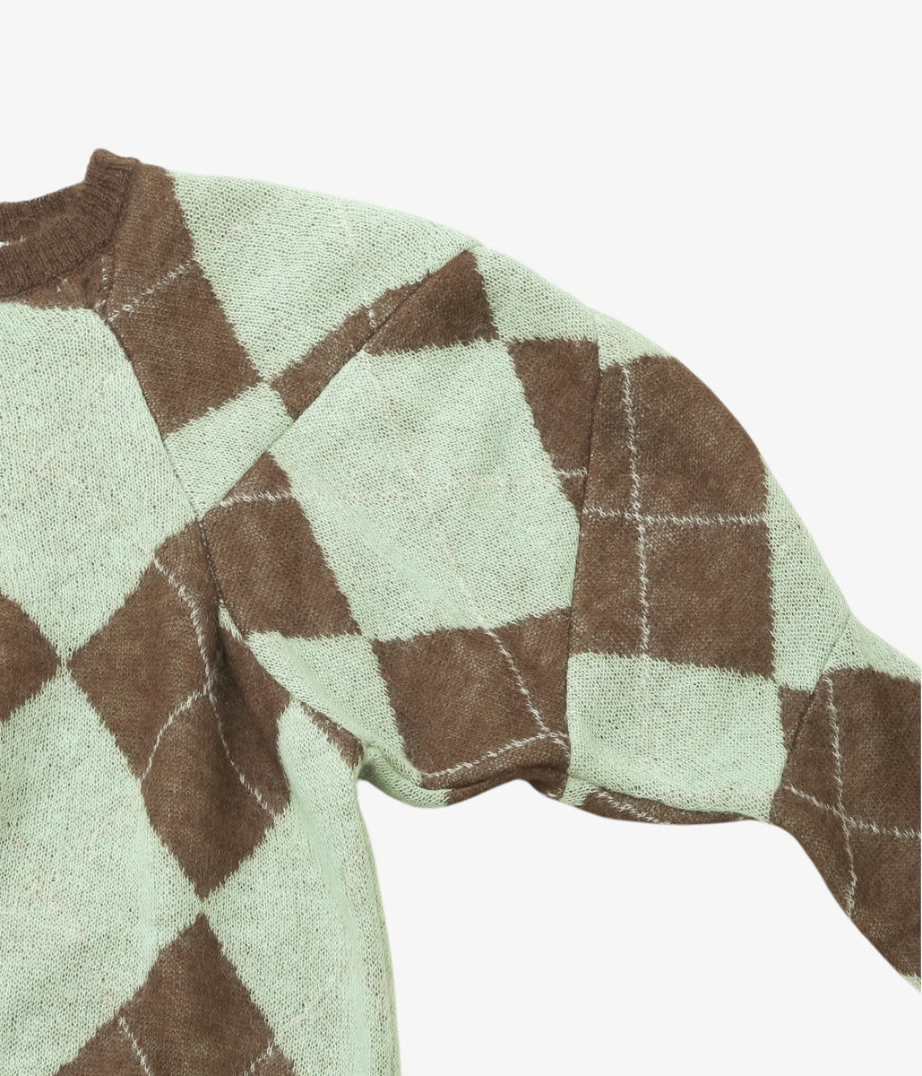 JONNLYNX ''LUMPY SLEEVE ARGYLE PULLOVER'' (GREEN MIX)