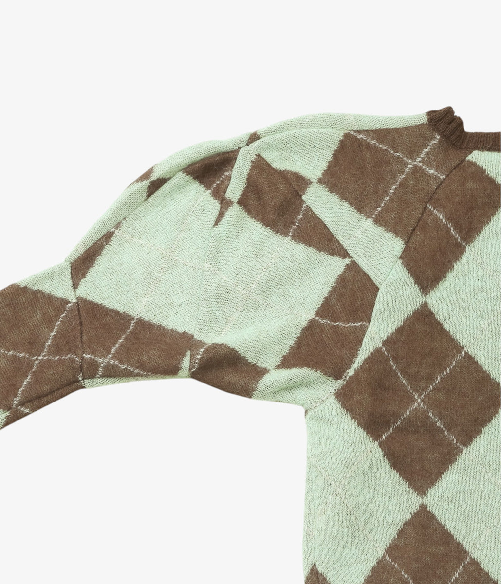 JONNLYNX ''LUMPY SLEEVE ARGYLE PULLOVER'' (GREEN MIX)