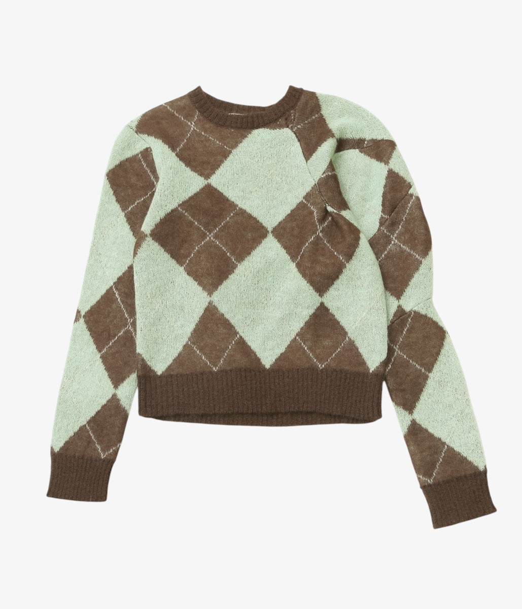 JONNLYNX ''LUMPY SLEEVE ARGYLE PULLOVER'' (GREEN MIX)