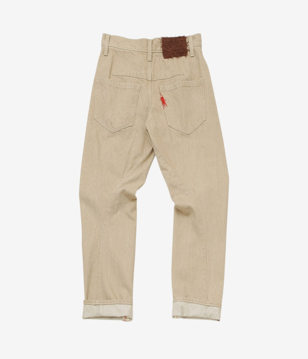 KOTA GUSHIKEN ''GU VIBES RED WITH SELVEDGE-ISH CROCHET STITCHES'' (BEIGE)