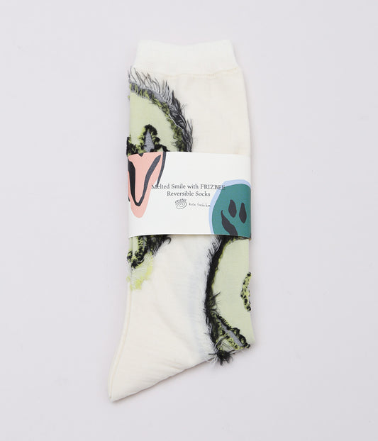 KOTA GUSHIKEN ''MELTED SMILE WITH FRIZBEE REVERSIBLE SOCKS'' (WHITE)