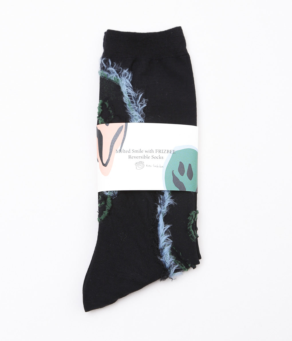 KOTA GUSHIKEN ''MELTED SMILE WITH FRIZBEE REVERSIBLE SOCKS''(BLACK)