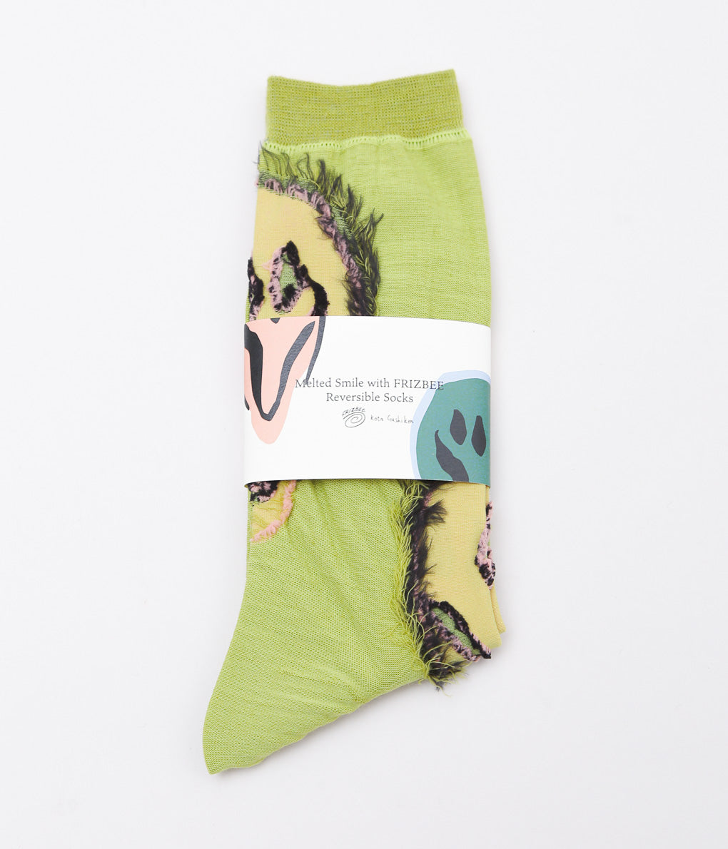 KOTA GUSHIKEN ''MELTED SMILE WITH FRIZBEE REVERSIBLE SOCKS'' (YELLOW)