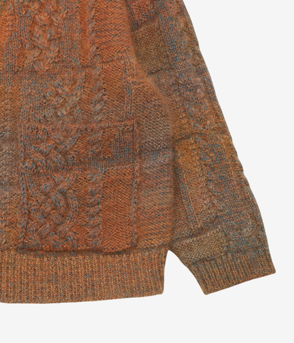 KOTA GUSHIKEN ''PYRAMID GRID PATTERN ON CABLE KNIT CARDIGAN'' (BROWN)