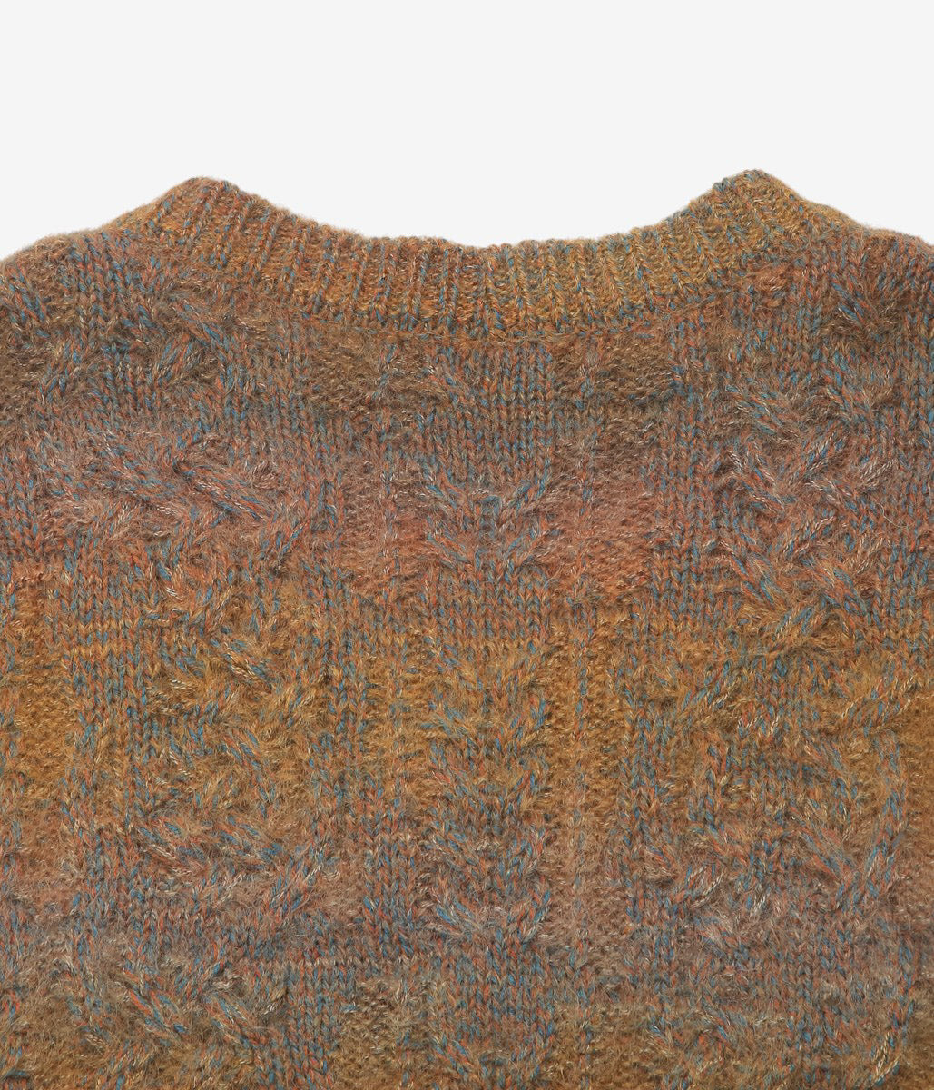 KOTA GUSHIKEN ''PYRAMID GRID PATTERN ON CABLE KNIT CARDIGAN'' (BROWN)