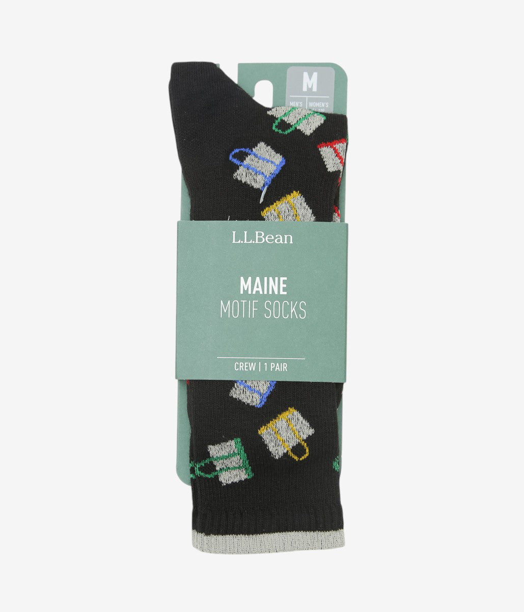 L.L. BEAN ''L.L.BEAN MAINE MOTIF SOCK UNISEX'' (MIDNIGHT BLACK BOAT & TOTES)