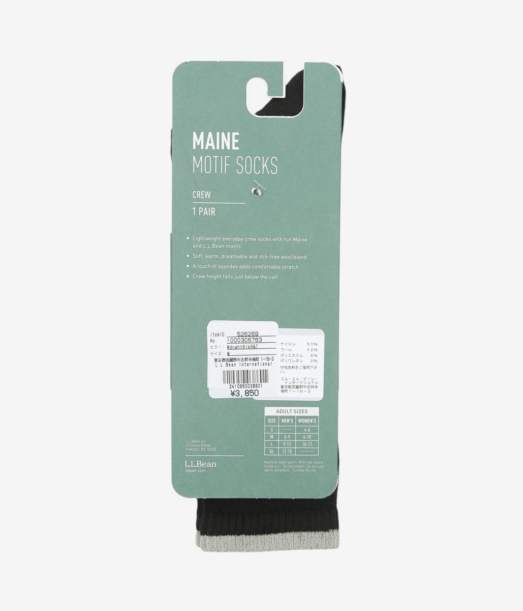 L.L. BEAN ''L.L.BEAN MAINE MOTIF SOCK UNISEX'' (MIDNIGHT BLACK BOAT & TOTES)