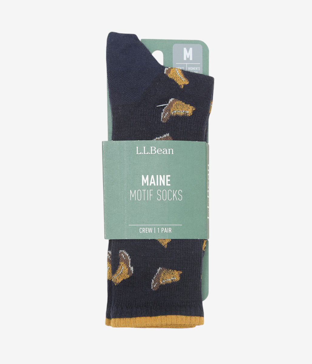 L.L. BEAN ''L.L.BEAN MAINE MOTIF SOCK UNISEX'' (NAUTICAL NAVY BEAN BOOTS)