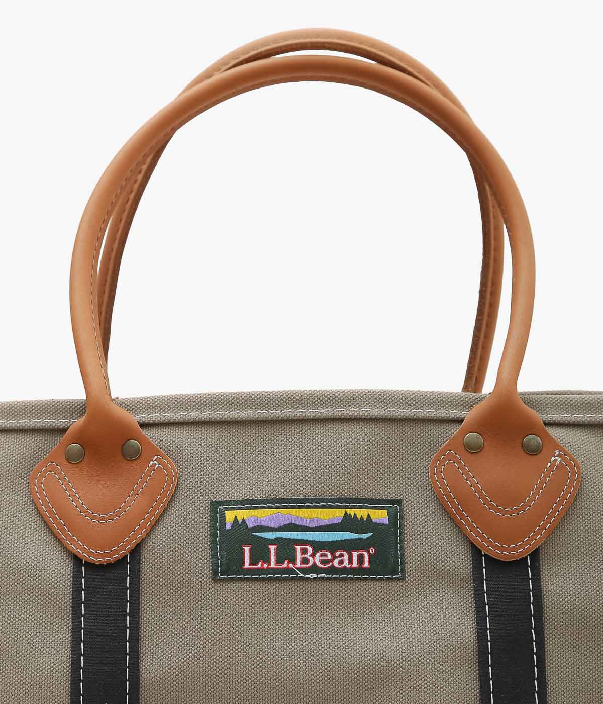 LL BEAN ''LEATHER HANDLE KATAHDIN BOAT AND TOTE MEDIUM'' (DARK CEMENT/BLACK)
