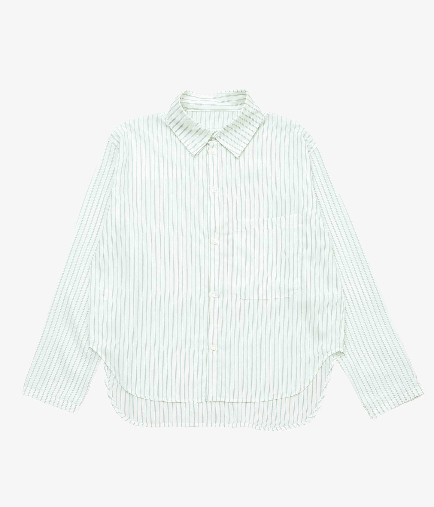 LEA BOBERG ''PATCH POCKET SHIRT｜JAPANESE TENCEL STRIPES'' (GREEN / WHITE STRIPE)
