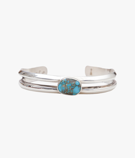NATIVE AMERICAN JEWELRY ''CIPPY CRAZY HORSE TURQUOISE SPLIT BANGLE''(SILVER)