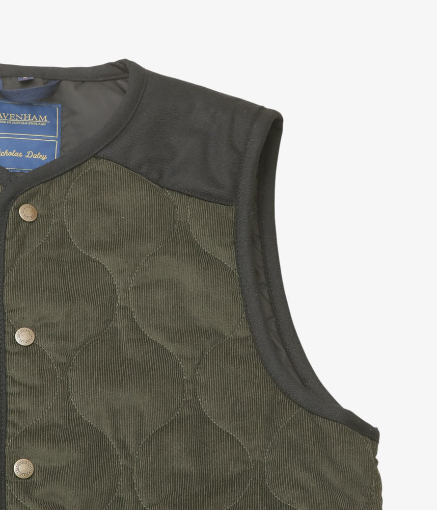 NICHOLAS DALEY ''LAVENHAM RIOT GILET'' (OLIVE CORDUROY)