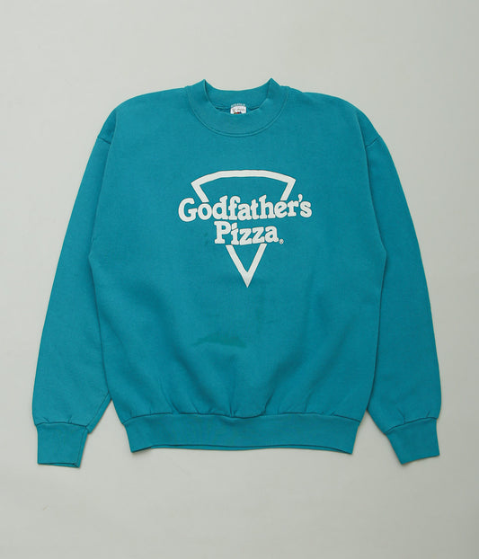 USED&VINTAGE ''"GODFATHER'S PIZZA"SWEATSHIRT'' (BLUEGREEN)