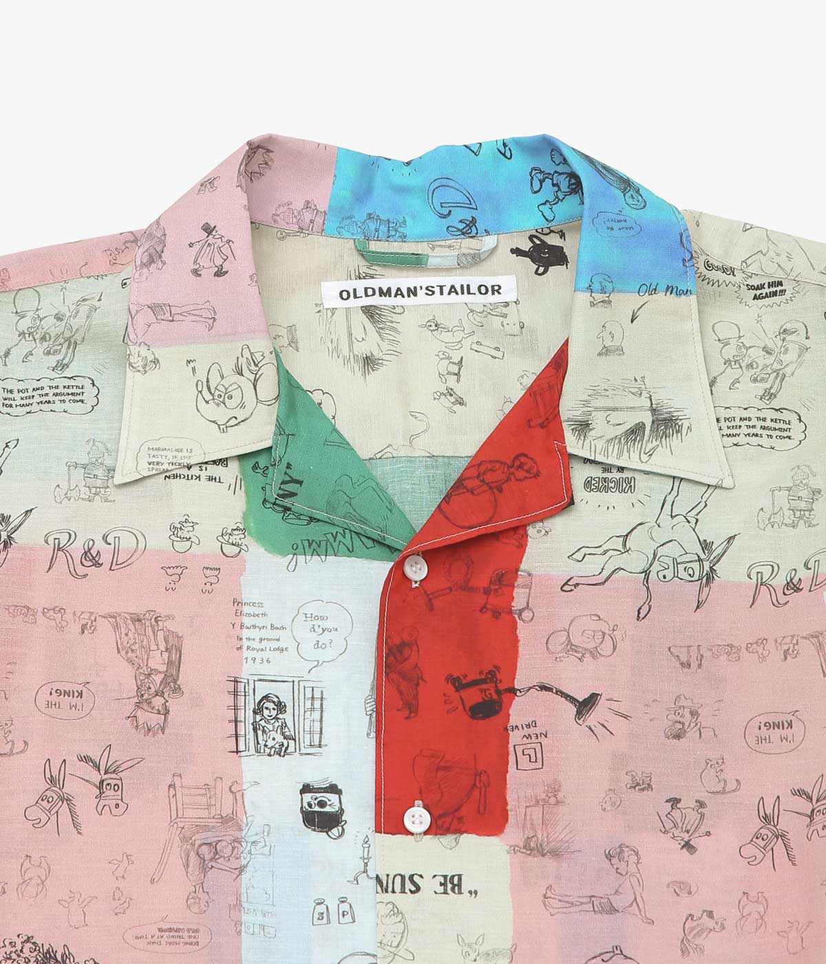 OLDMAN'S TAILOR ''MOSAIC GRAFFITI OPEN COLLAR SHIRT'' (MULTI)