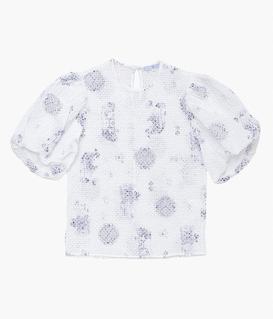 OLDMAN'S TAILOR ''TRELLIS C.S BALLOON SLEEVE BLOUSE'' (LONDON BLUE WILLOW)
