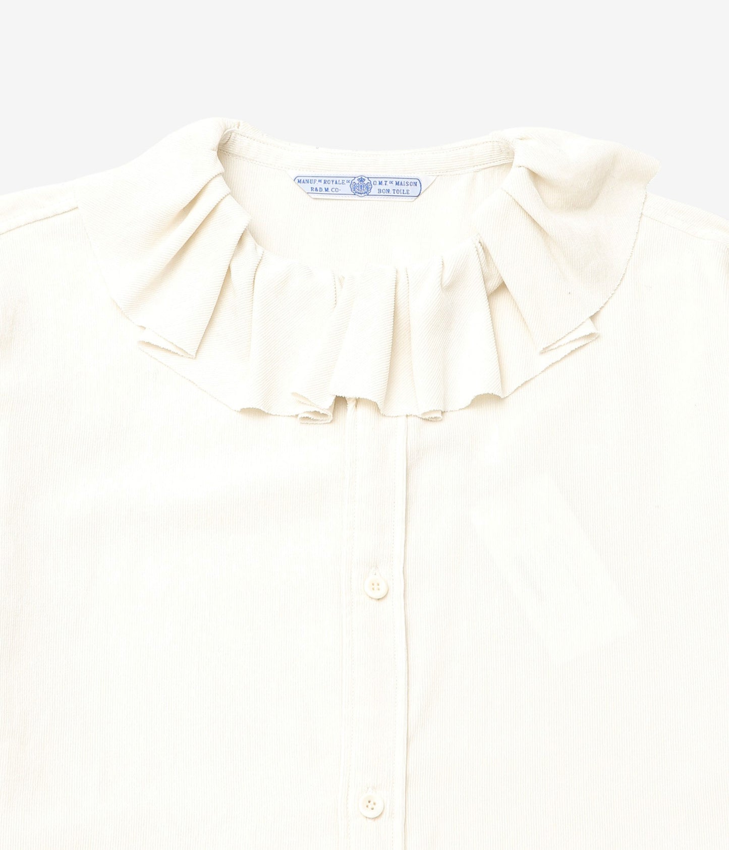 OLDMAN'S TAILOR ''C/RY シャツコール RUFFLE COLLAR BLOUSE'' (OFF WHITE)