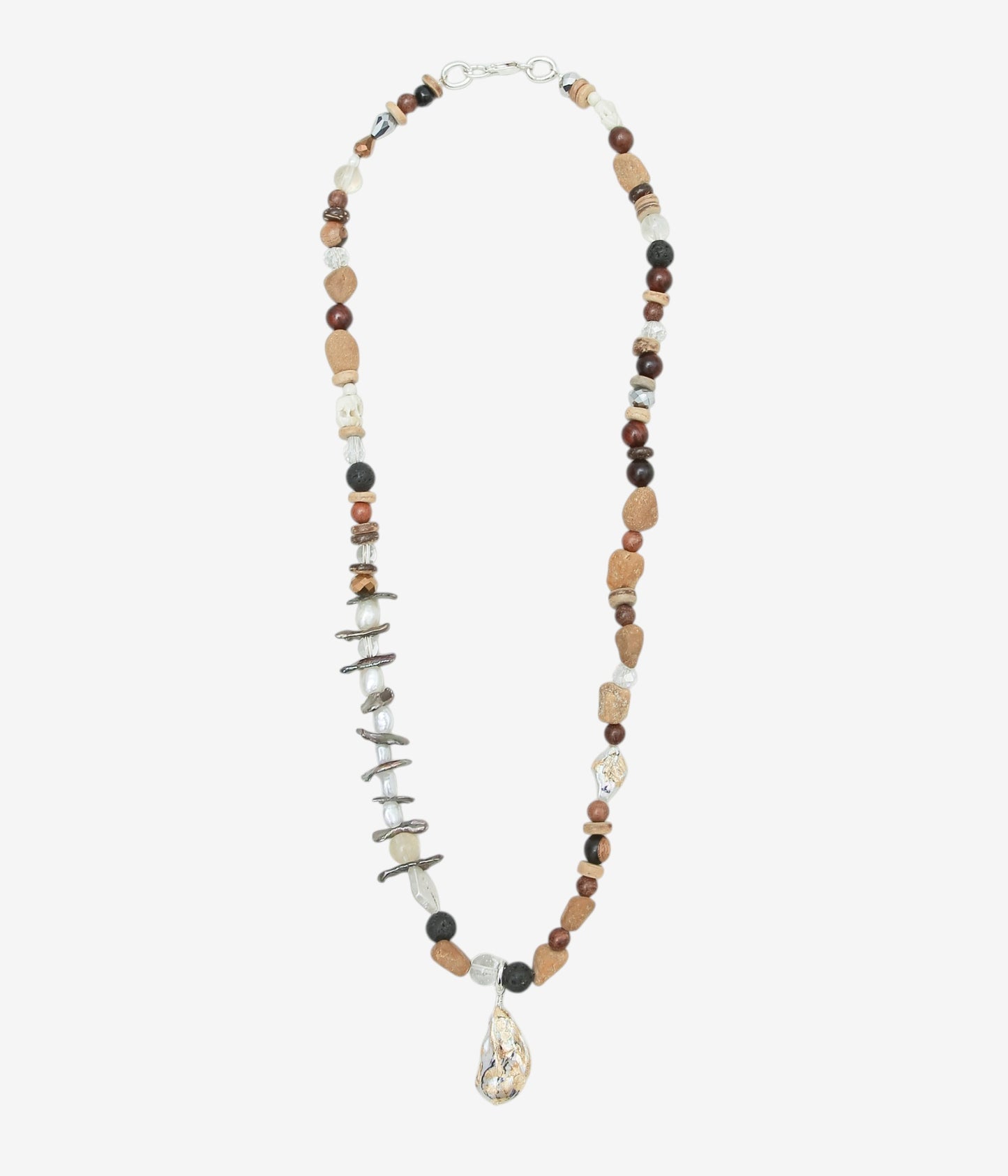 ORNAMENT&CRIME ''EARTH BEADS PEARL NECKLACE/1'' (PEALS/WOODS/STONES/SILVER)