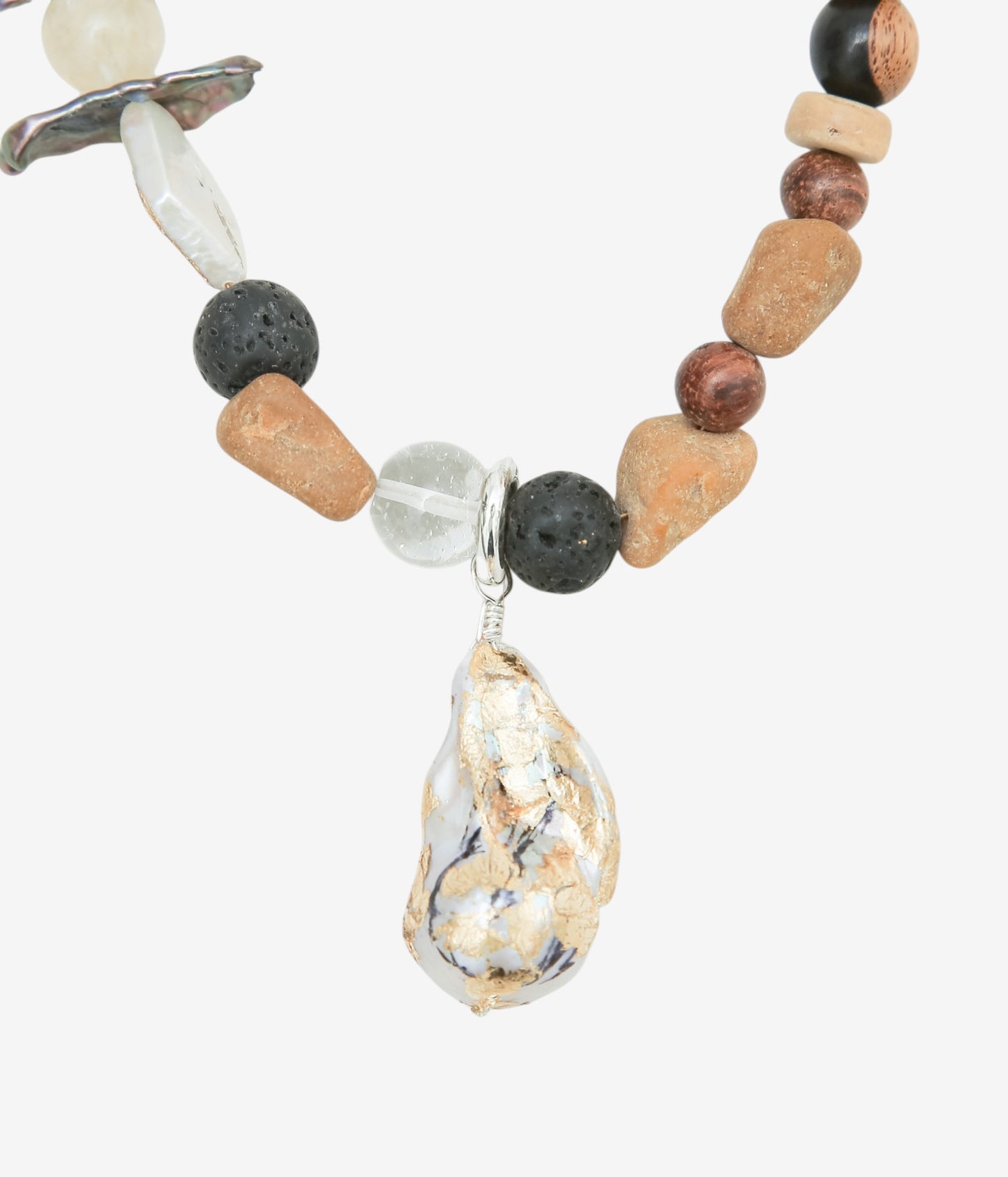 ORNAMENT&CRIME ''EARTH BEADS PEARL NECKLACE/1'' (PEALS/WOODS/STONES/SILVER)