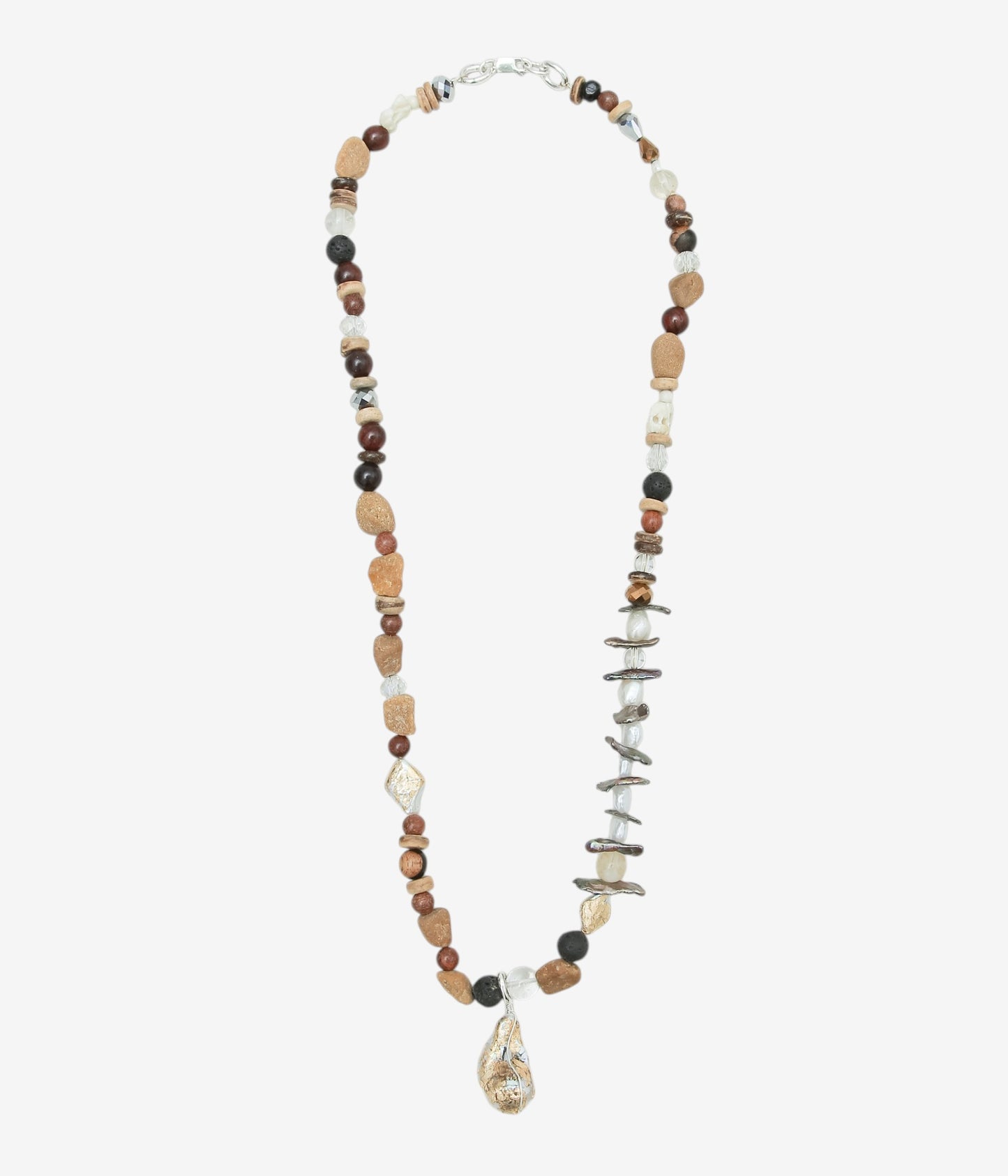 ORNAMENT&CRIME ''EARTH BEADS PEARL NECKLACE/1'' (PEALS/WOODS/STONES/SILVER)
