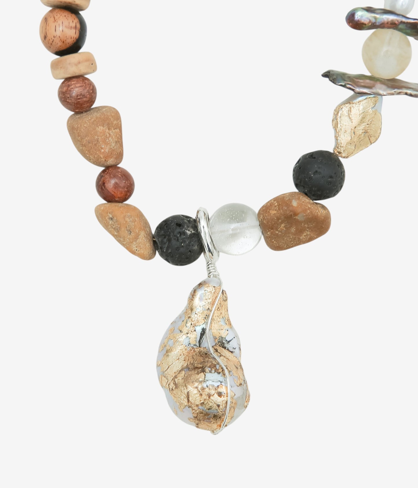 ORNAMENT&CRIME ''EARTH BEADS PEARL NECKLACE/1'' (PEALS/WOODS/STONES/SILVER)