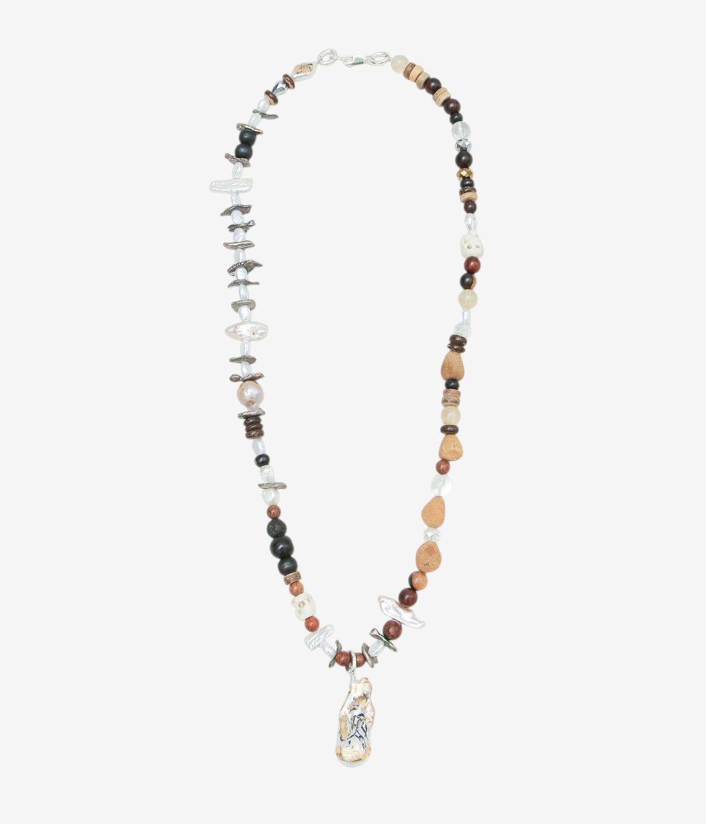 ORNAMENT&CRIME ''EARTH BEADS PEARL NECKLACE/2'' (PEALS/WOODS/STONES/SILVER)
