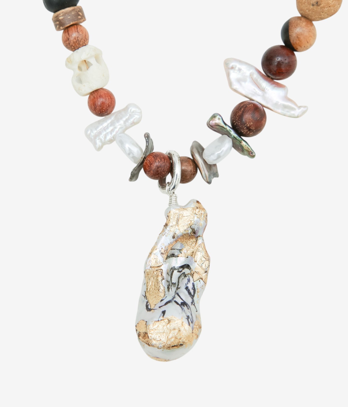 ORNAMENT&CRIME ''EARTH BEADS PEARL NECKLACE/2'' (PEALS/WOODS/STONES/SILVER)