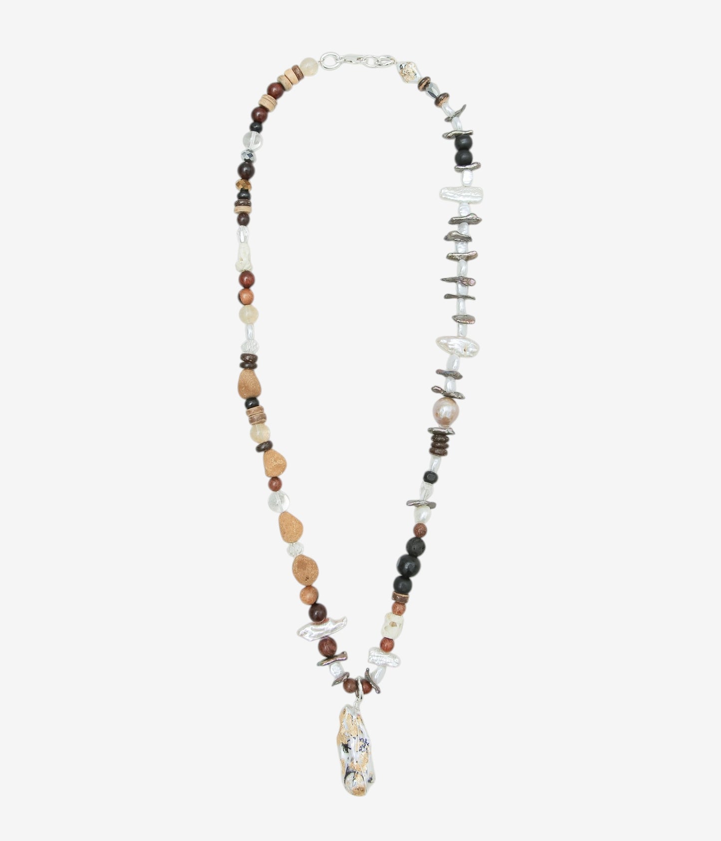 ORNAMENT&CRIME ''EARTH BEADS PEARL NECKLACE/2'' (PEALS/WOODS/STONES/SILVER)