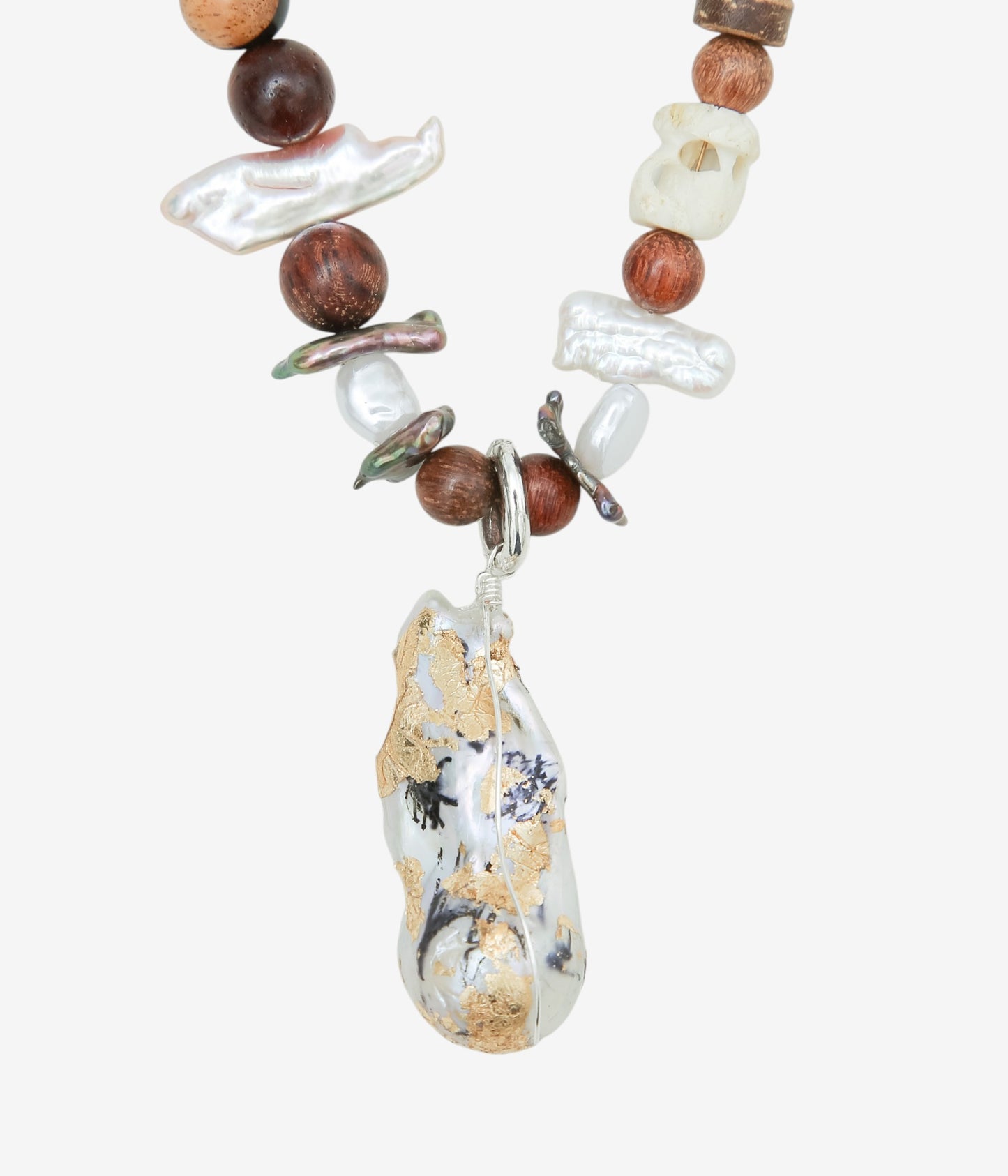 ORNAMENT&CRIME ''EARTH BEADS PEARL NECKLACE/2'' (PEALS/WOODS/STONES/SILVER)