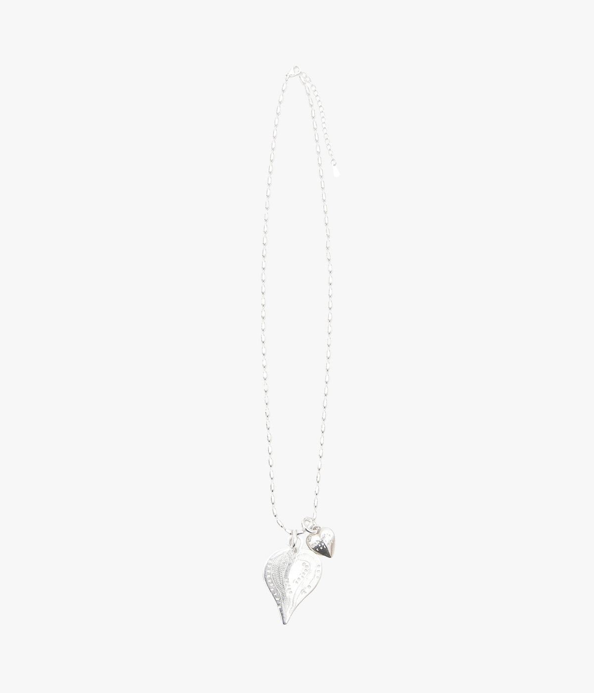 ORNAMENT&CRIME ''HEART CHARM RICE CHAIN NECKLACE W/ MINI HEART'' (SILVER/BRASS)