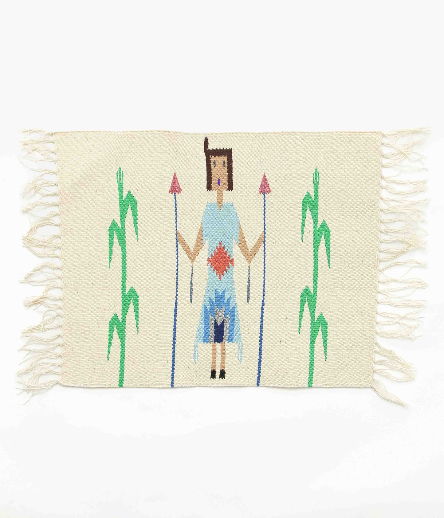 ORTEGA'S ''CHIMAYO "YEI" RUG 46×38cm'' (NATURAL×LIGHT BLUE)