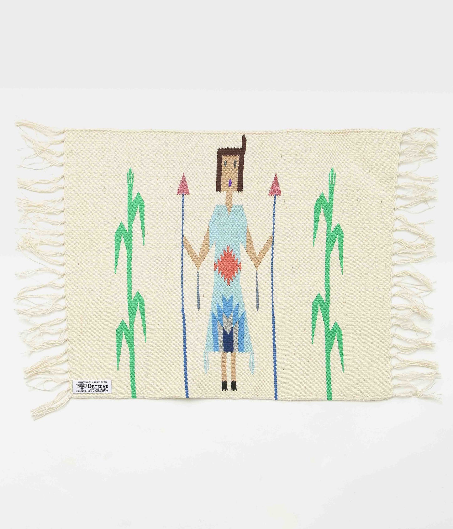 ORTEGA'S ''CHIMAYO "YEI" RUG 46×38cm'' (NATURAL×LIGHT BLUE)