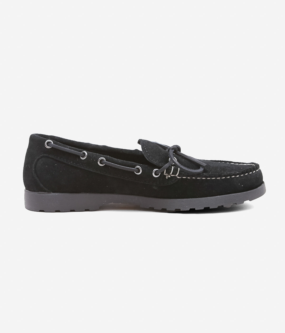 QUODDY TRAIL MOCCASIN ''CANOE SHOES(COMFORT LUG SOLE)'' (BLACK SUEDE)