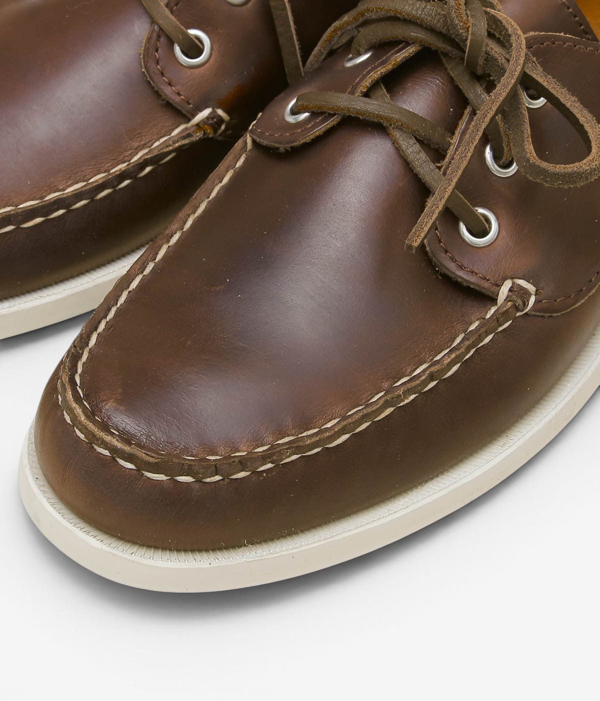 QUODDY TRAIL MOCCASIN ''HEAD BOAT SHOE(WHITE BOAT SOLE)'' (BROWN LEATHER)