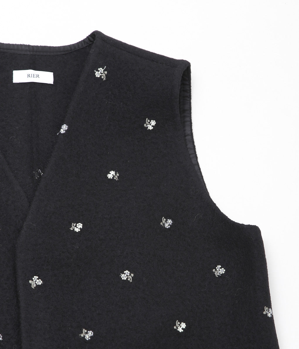 RIER ''WALKER GILET'' (BLACK FLOWERS FELTED)