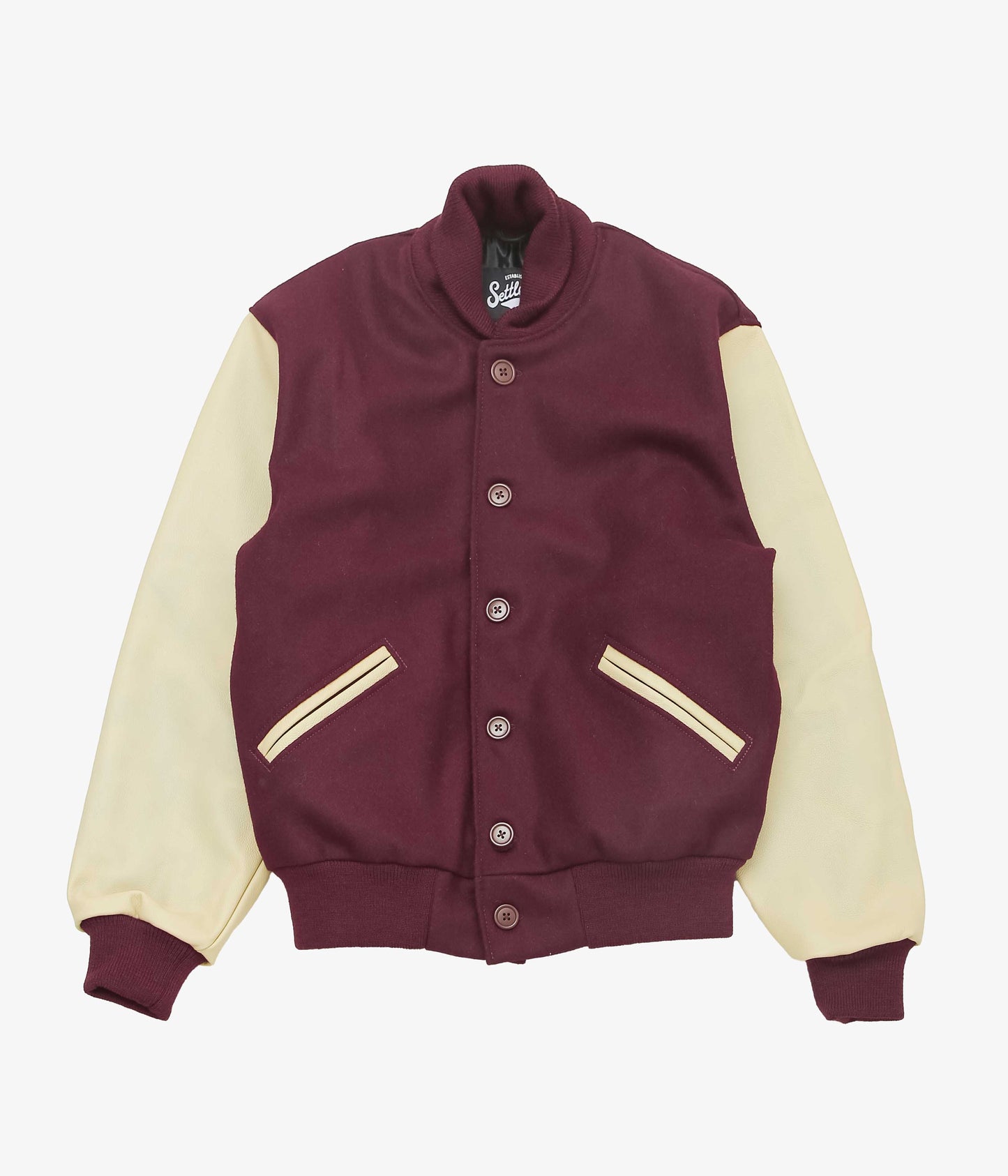 SETTLEMIER'S ''ROLL COLLAR VARSITY JACKET'' (BURGUNDY)