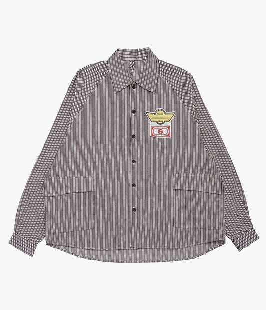 SILLAGE ''BIG POCKET OVERSHIRT'' (DEADSTOCK BROWN RANDOM STRIPE)
