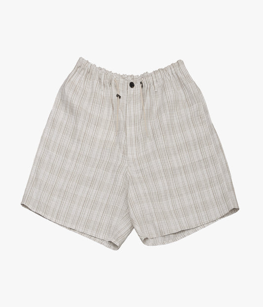 SILLAGE ''CIRCULAR FATIGUE SHORT PANTS'' (DEADSTOCK LINEN NATURAL CHECK)