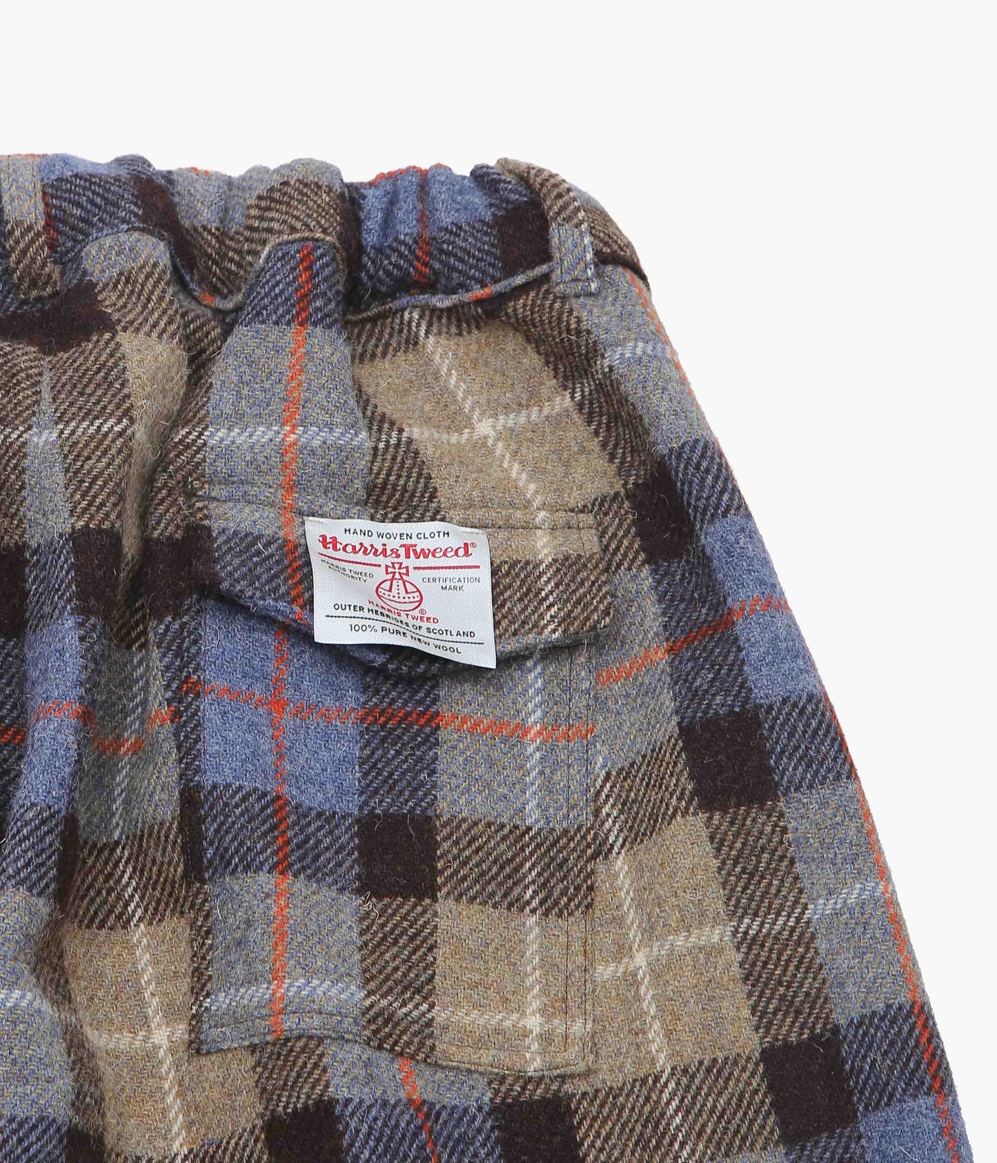 SILLAGE ''HAKAMA PANTS BEIGE BLUE PLAID HARRIS TWEED'' (BEIGE BLUE)