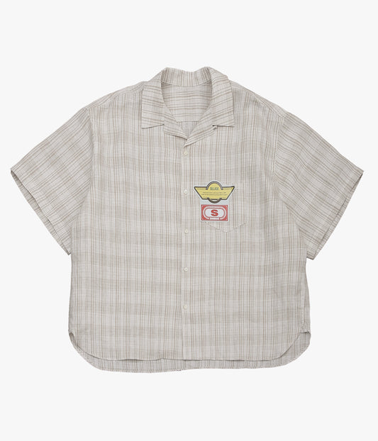 SILLAGE ''RE-ENGINEERED OVERSHIRT SHORT SLEEVE'' (DEADSTOCK LINEN NATURAL CHECK)