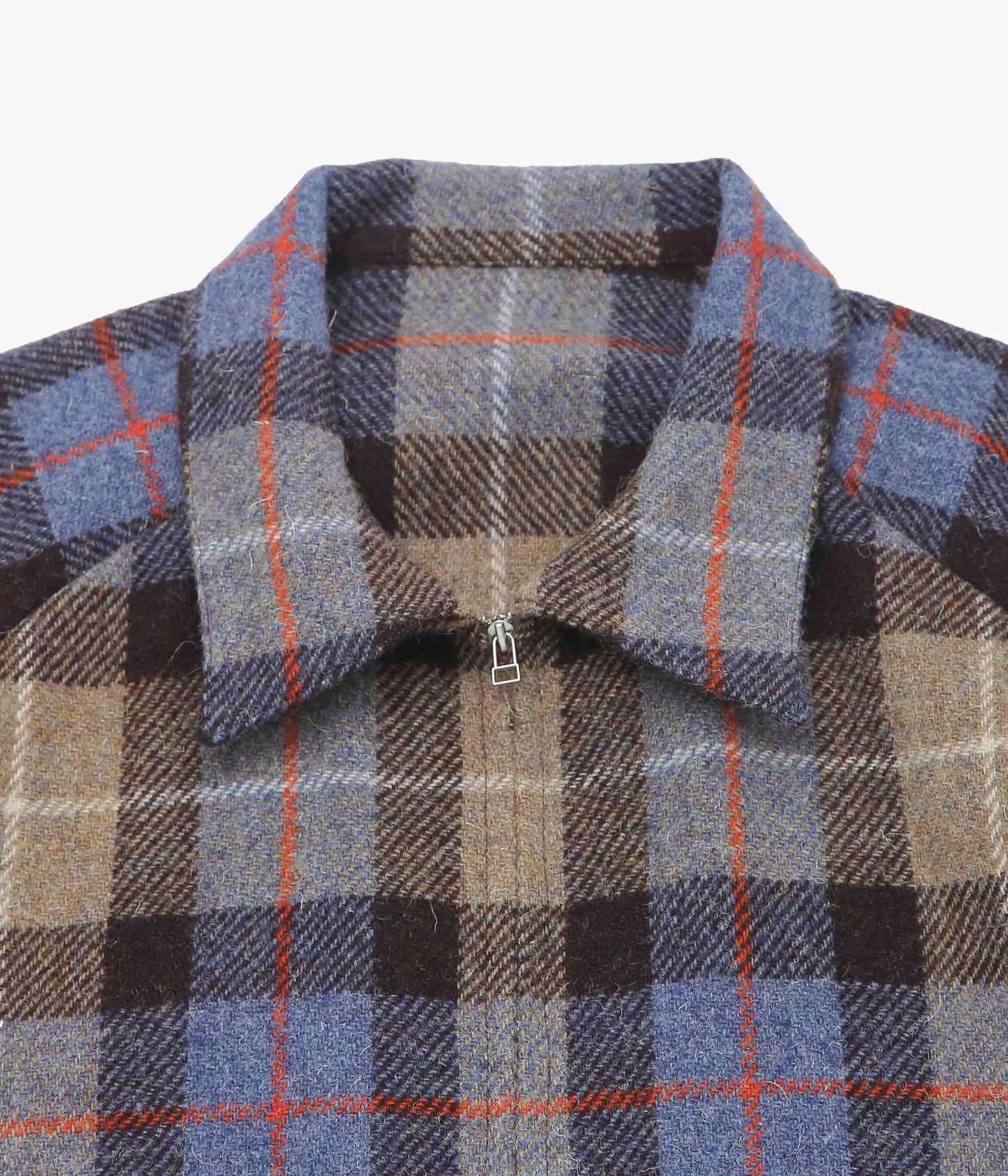 SILLAGE ''ZIP UP BLOUSON BEIGE BLUE PLAID HARRIS TWEED'' (BEIGE BLUE)