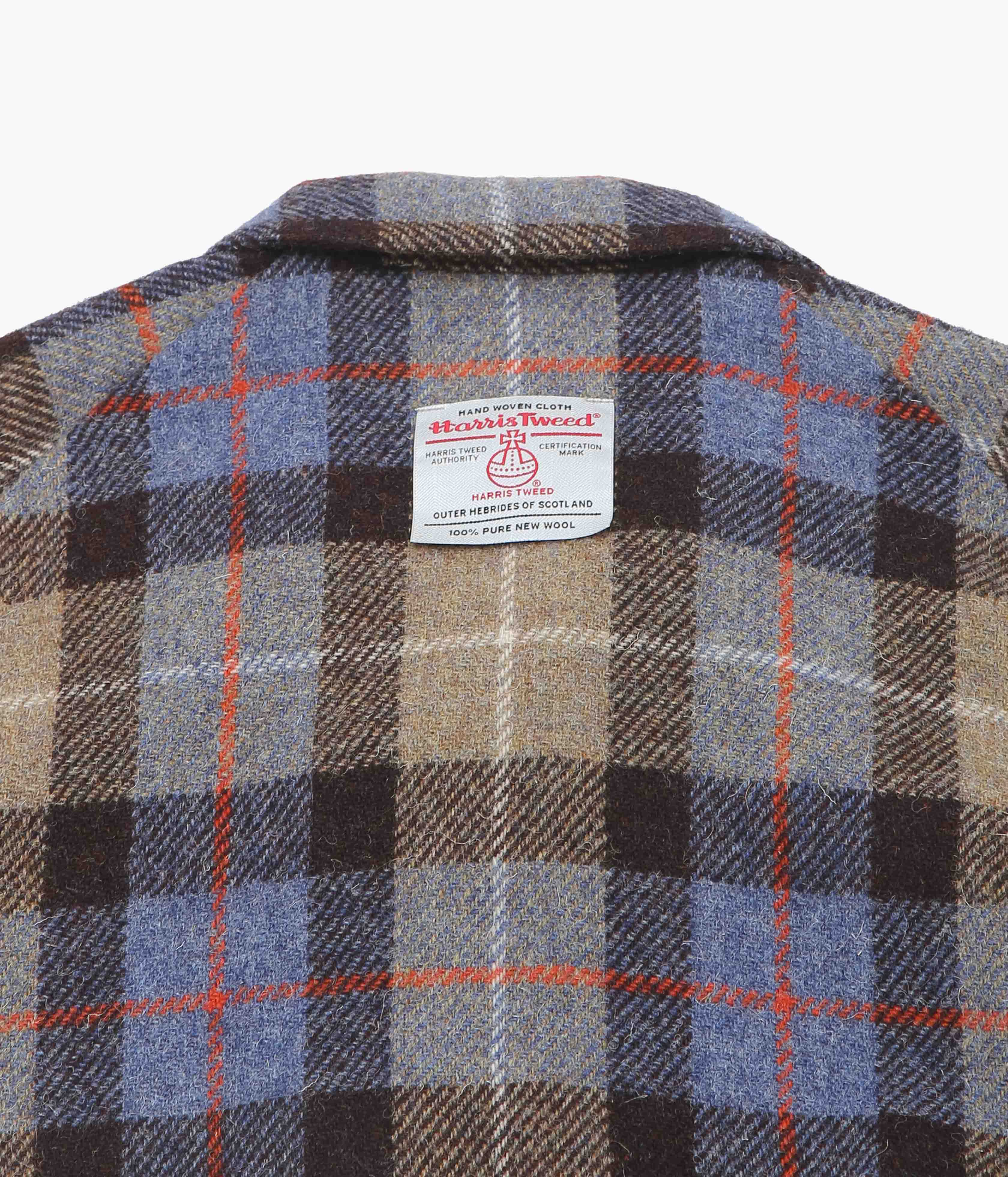 SILLAGE ''ZIP UP BLOUSON BEIGE BLUE PLAID HARRIS TWEED'' (BEIGE