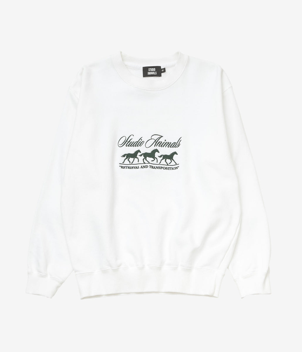 STUDIO ANIMALS ''"RUNNING HORSE" EMBROIDERED SWEATSHIRT'' (WHITE)