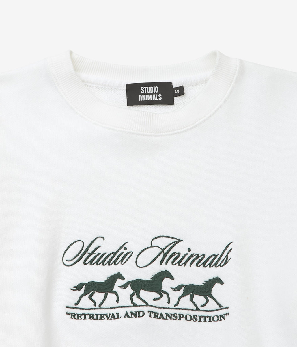 STUDIO ANIMALS ''"RUNNING HORSE" EMBROIDERED SWEATSHIRT'' (WHITE)